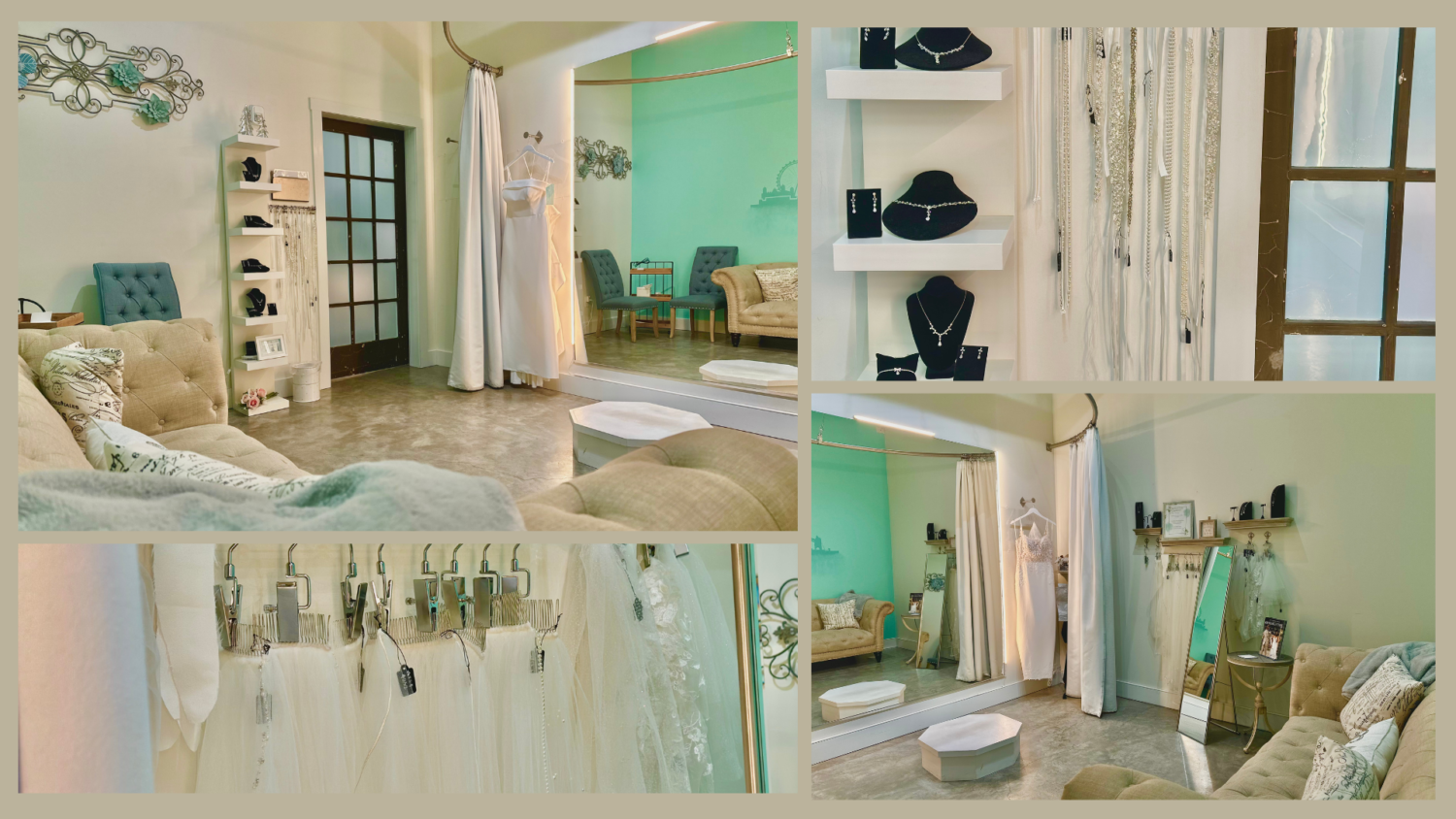 sparkling wedding dress in private bridal suite