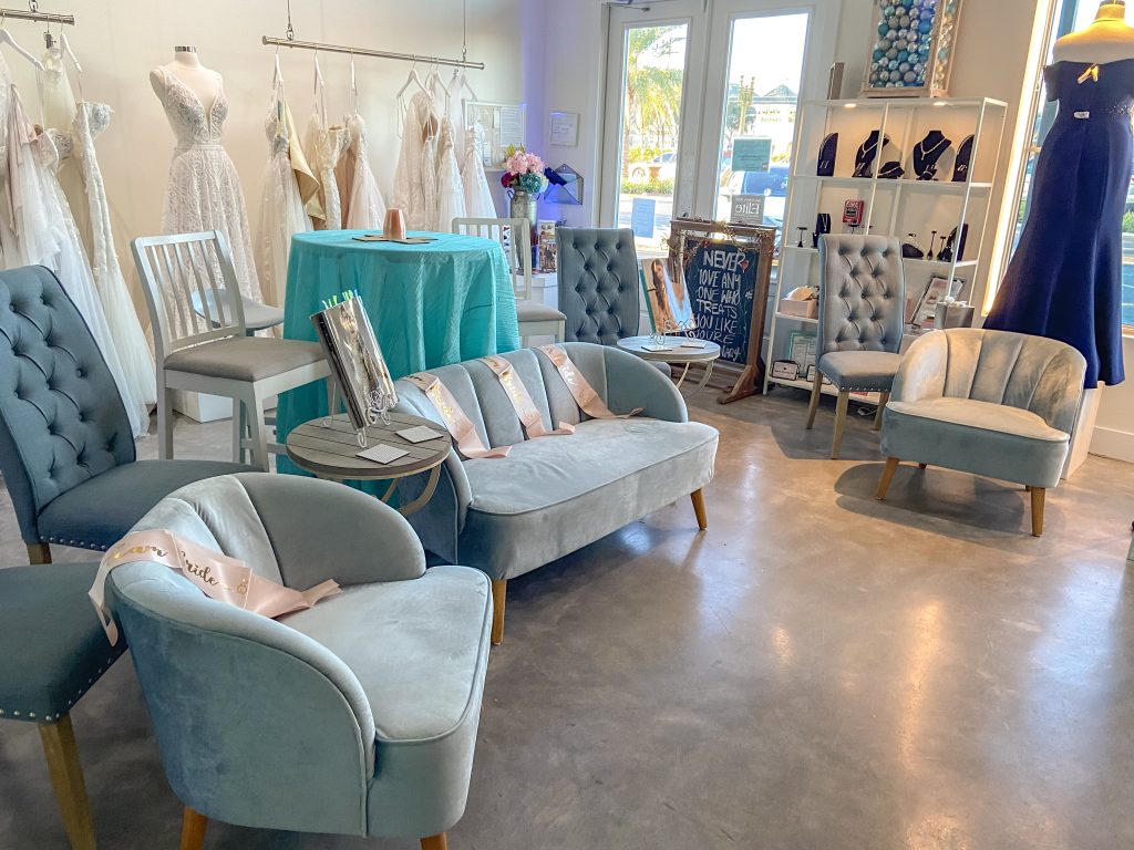 Satin & Lace Bridal boutiques main showroom set up for a Just For You private appointment